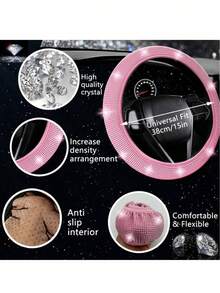 19pcs Shiny Car Accessories Set, Designed For Women, Including Steering Wheel Cover, Seatbelt Cover, Gear Shift Knob Cover, Phone Holder, Cup Holder, Cute Car Decor Kit, Car Interior Accessories Set (Black, White, Pink, Red)