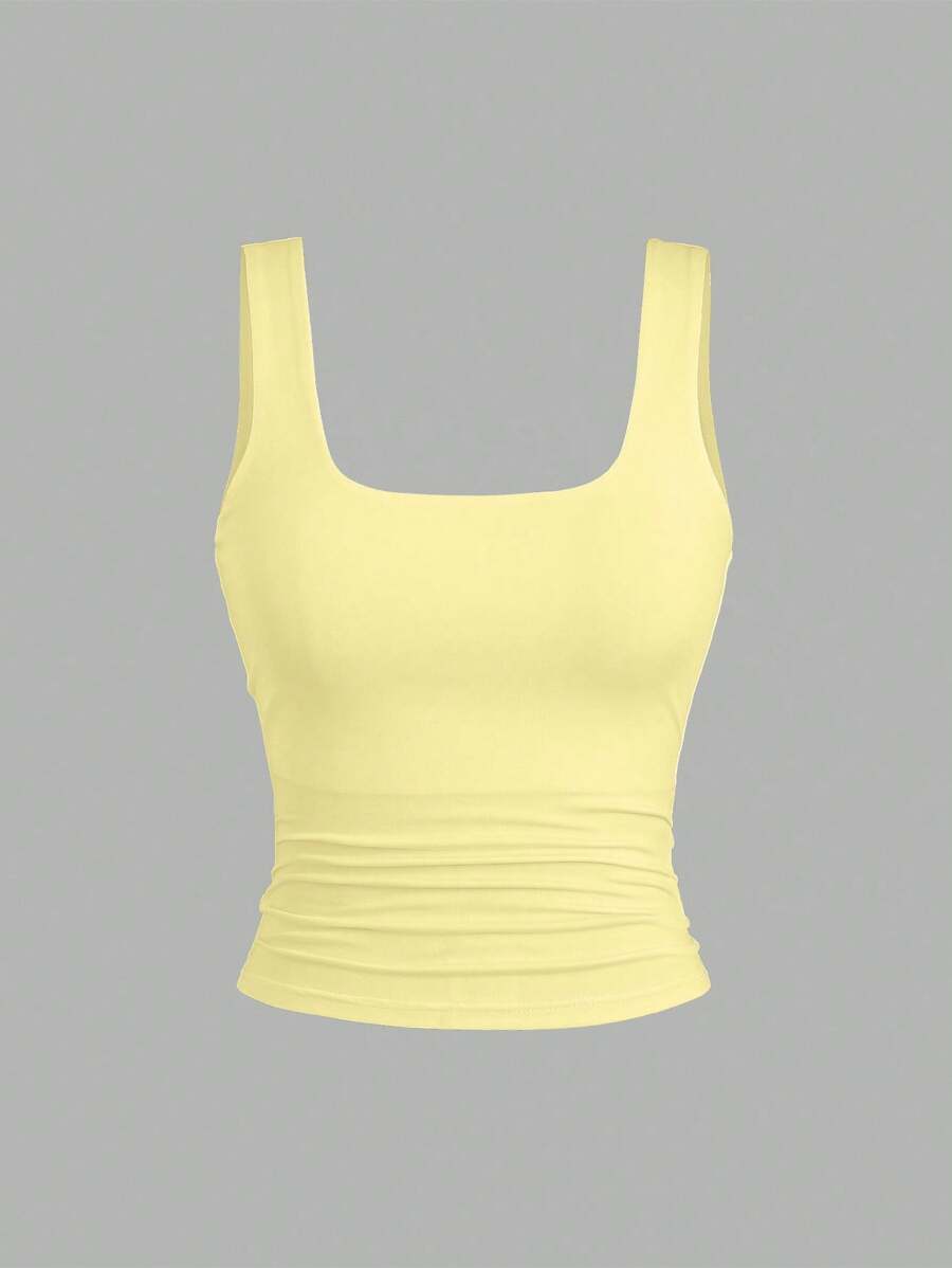 Sweetra Ženska Letnja Majica – Kvadratni Izrez, Nabran Slim Fit Casual Top