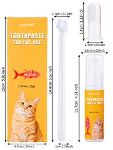 GJYC PET 1 Set 3pcs Cat Dental Care Kit - Removes Bad Breath, Includes Tuna Flavored Cat Toothpaste, Cat Toothbrush And Cat Finger Brush, Comprehensive Oral Care, Keeps Fresh Breath And Healthy Teeth, Weight 1.06oz