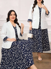 Clasi Set sa sakoom i haljinom sa cvetnim dezenom, plus size