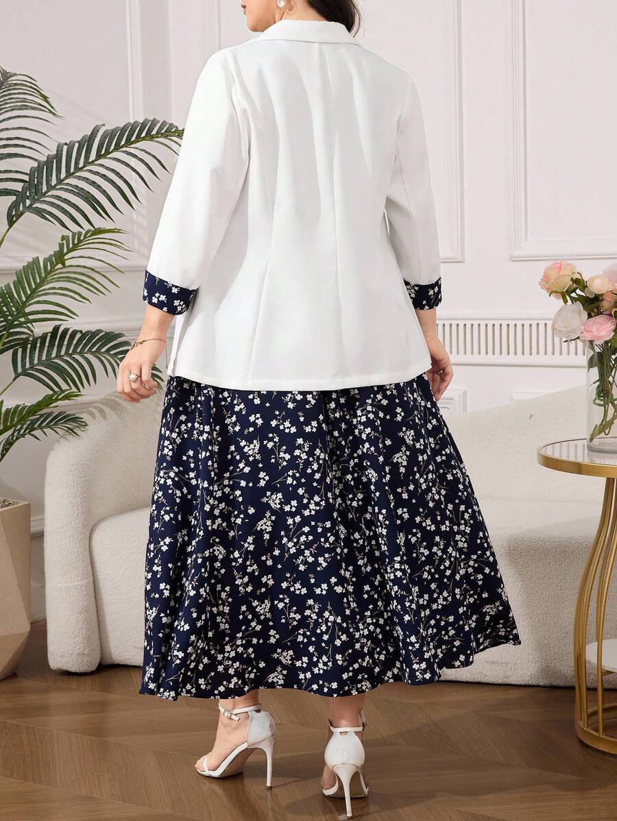 Clasi Set sa sakoom i haljinom sa cvetnim dezenom, plus size
