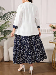 Clasi Set sa sakoom i haljinom sa cvetnim dezenom, plus size