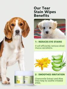 GJYC PET 120pcs Pet Dog & Cat Eye Wipes - Unscented Gentle Tear Stain, Secretion, Crust And Dirt Removal Plant-Based Formula Wipes, Containing Aloe Vera, Non-Irritating, 120pcs