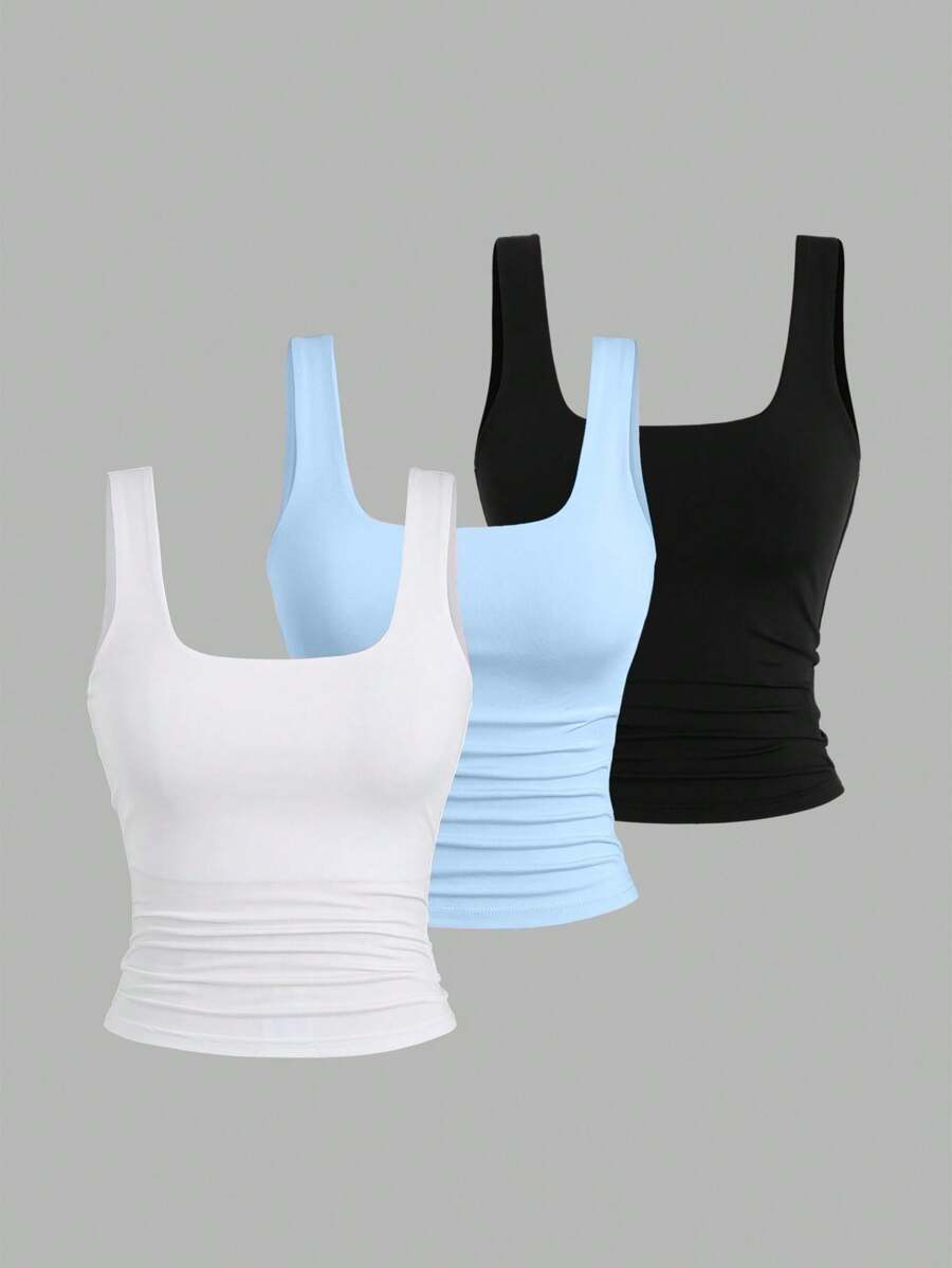 Sweetra Ženska Letnja Majica – Kvadratni Izrez, Nabran Slim Fit Casual Top