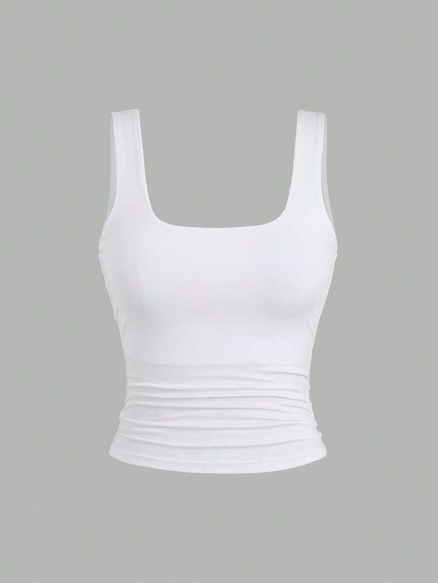 Sweetra Ženska Letnja Majica – Kvadratni Izrez, Nabran Slim Fit Casual Top