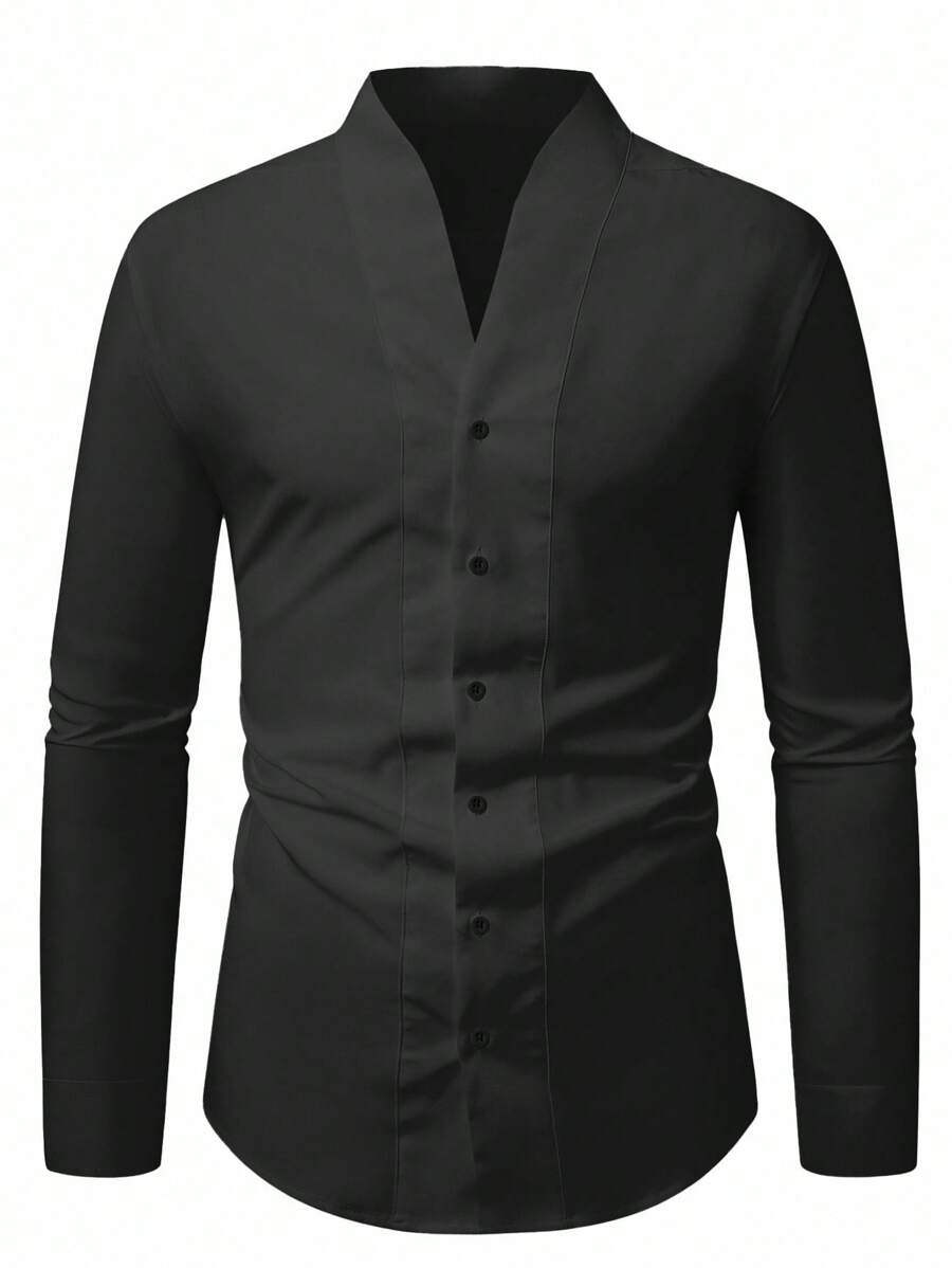 Muška košulja jednobojna sa dugim rukavima i dugmadima napred