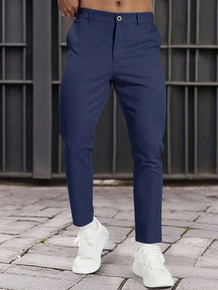 Muške formalne pantalone jednobojne sa kosim džepovima, bez kaiša
