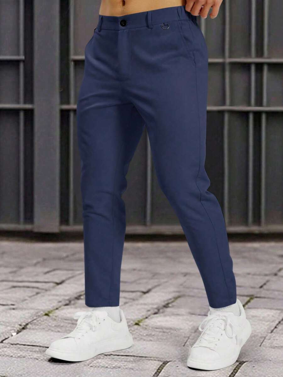 Muške formalne pantalone jednobojne sa kosim džepovima, bez kaiša