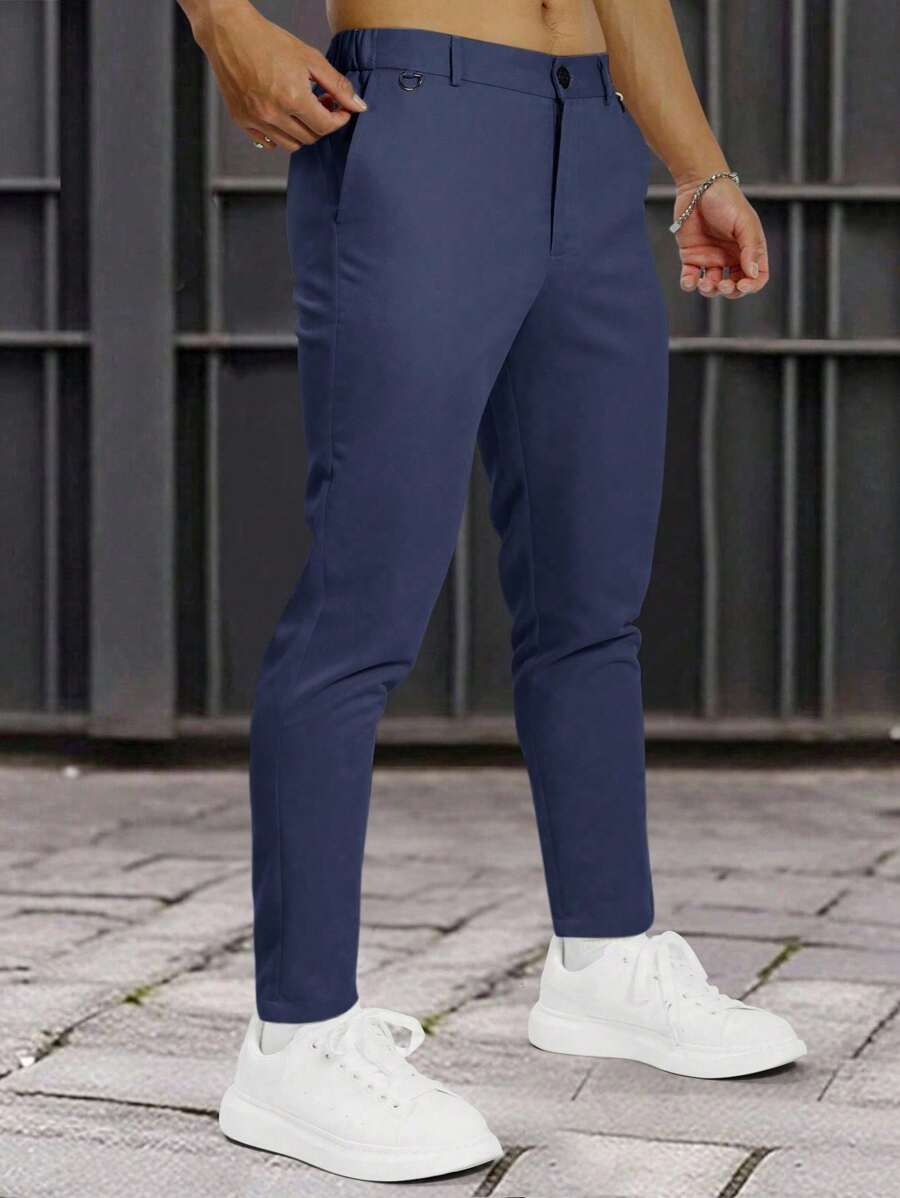 Muške formalne pantalone jednobojne sa kosim džepovima, bez kaiša