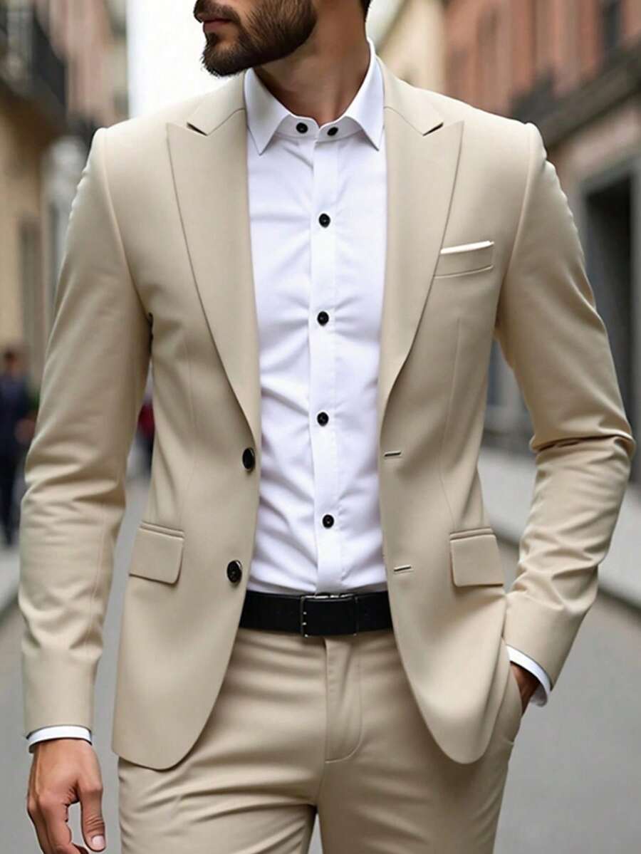 Muški poslovni komplet od 3 dela, uključuje sako, prsluk i pantalone, jednobojni, slim fit