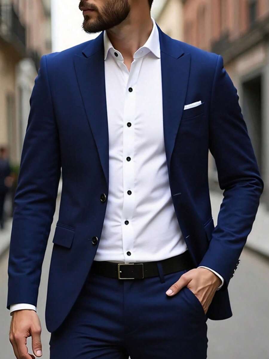 Muški poslovni komplet od 3 dela, uključuje sako, prsluk i pantalone, jednobojni, slim fit