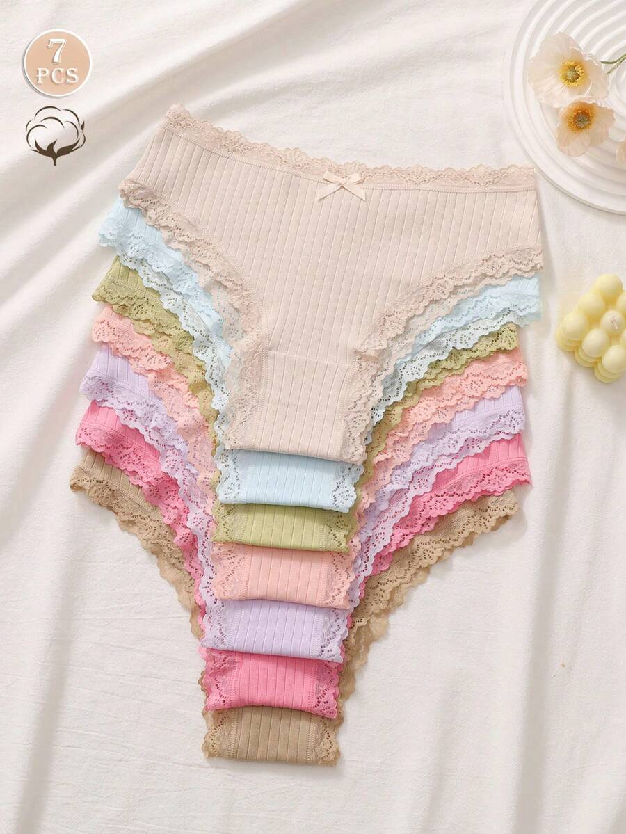 7 kom/set udobne prugaste pamučne gaćice, seksi donji veš