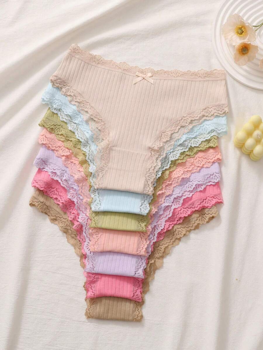 7 kom/set udobne prugaste pamučne gaćice, seksi donji veš