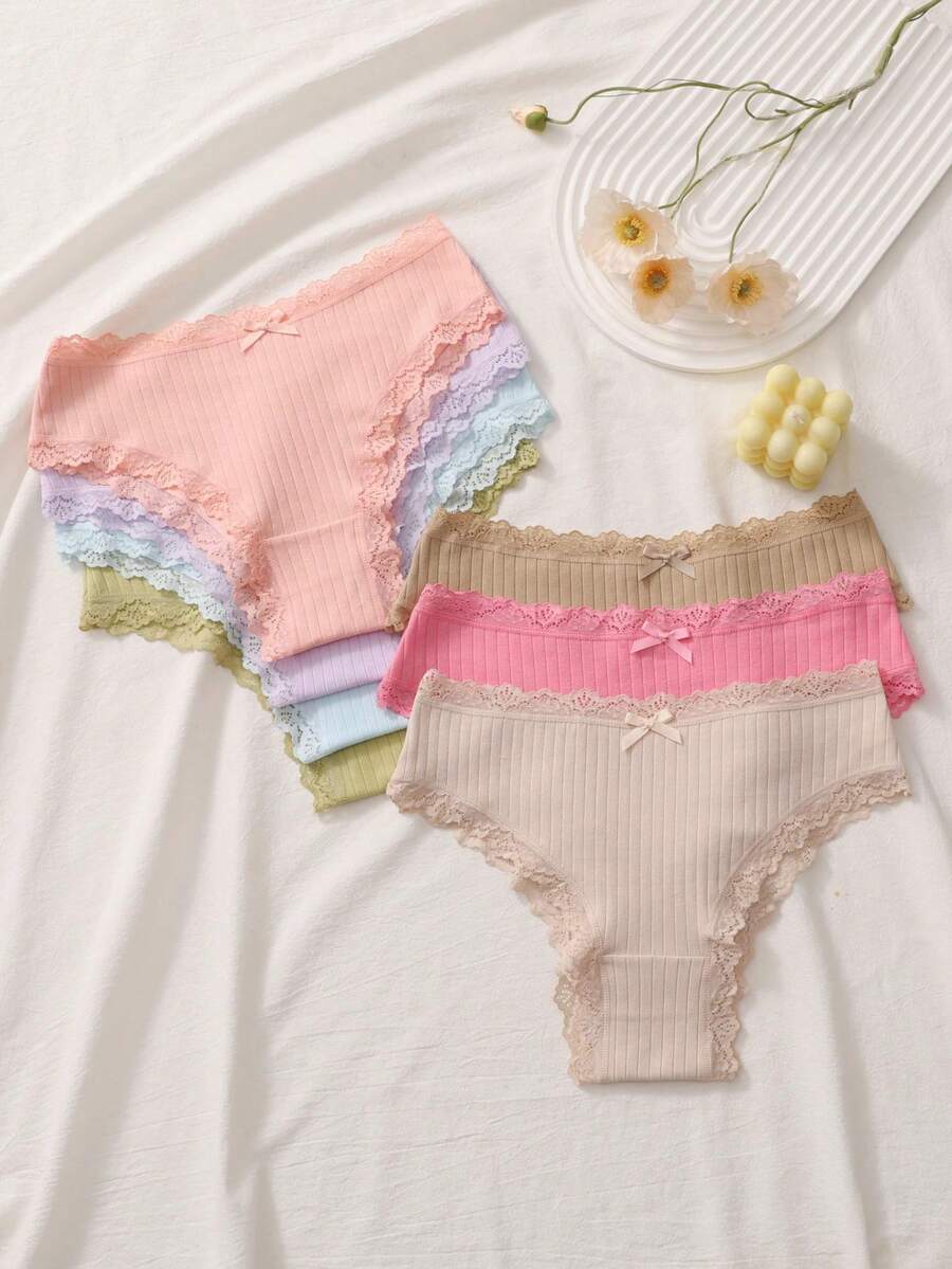 7 kom/set udobne prugaste pamučne gaćice, seksi donji veš
