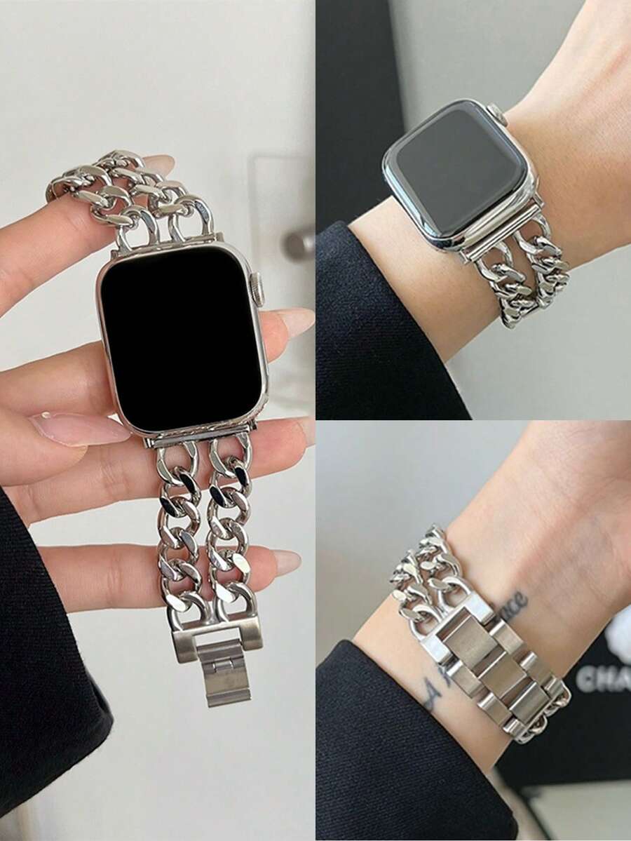 Ženska narukvica za sat od nerđajućeg čelika i kože, kompatibilna sa Apple Watch 42mm, 38mm, 40mm, 41mm, 44mm, 45mm, 46mm, 49mm