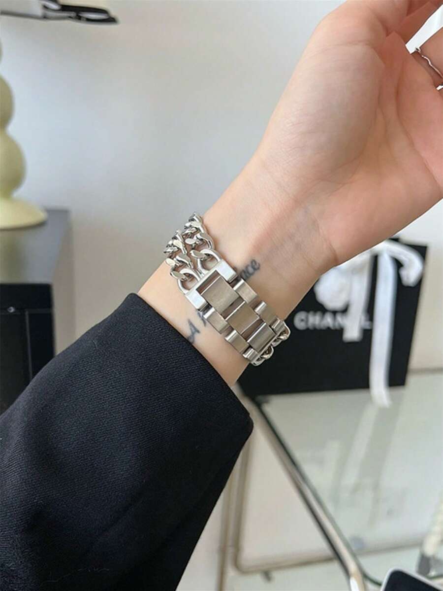 Ženska narukvica za sat od nerđajućeg čelika i kože, kompatibilna sa Apple Watch 42mm, 38mm, 40mm, 41mm, 44mm, 45mm, 46mm, 49mm