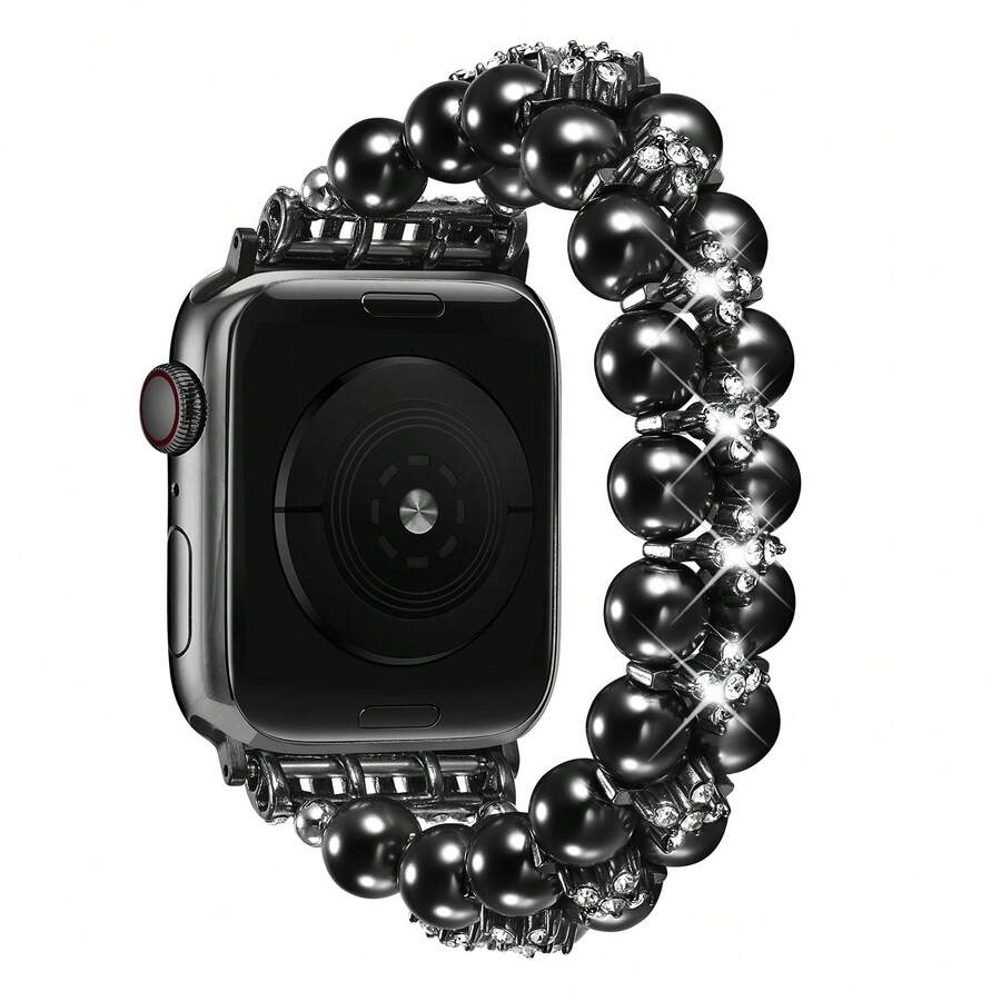 Narukvica sa perlicama, dvoredni red bisera sa umetnutim cirkonom, kompatibilna sa Apple Watch 38/40/41/42/44/45/46/49/S10-42mm