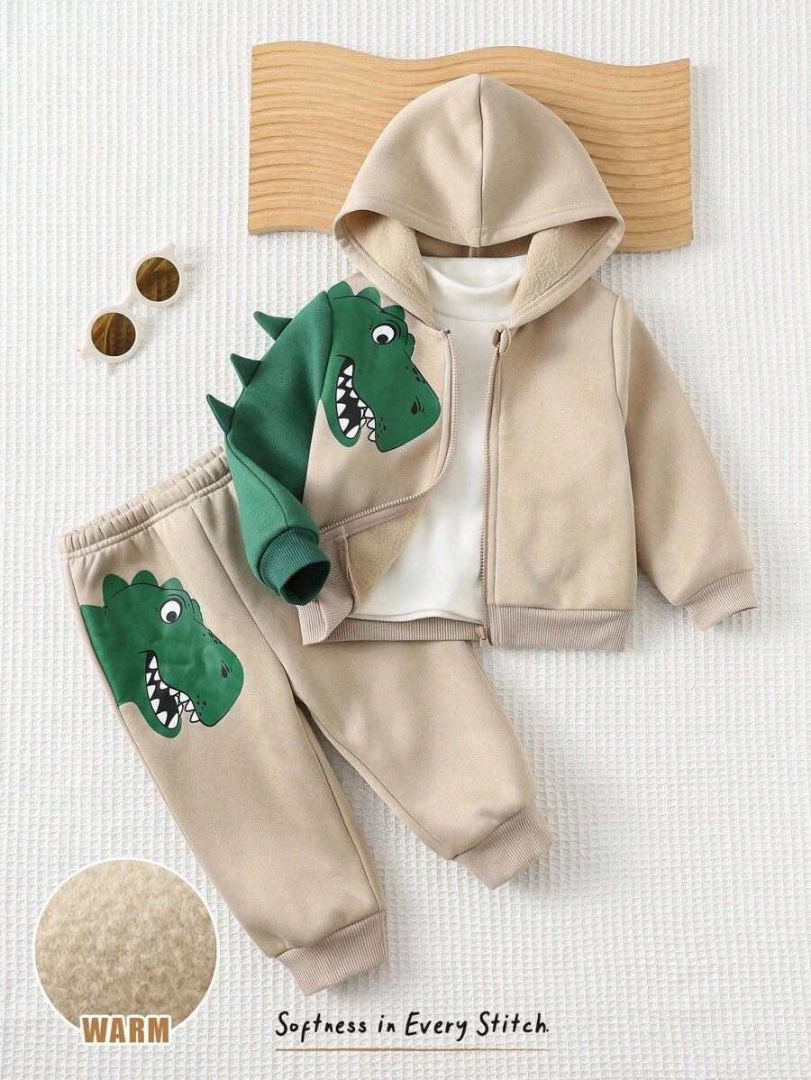 Set od 2 komada za bebe dečaka sa crtanom dinosaurus grafikom i kapuljačom