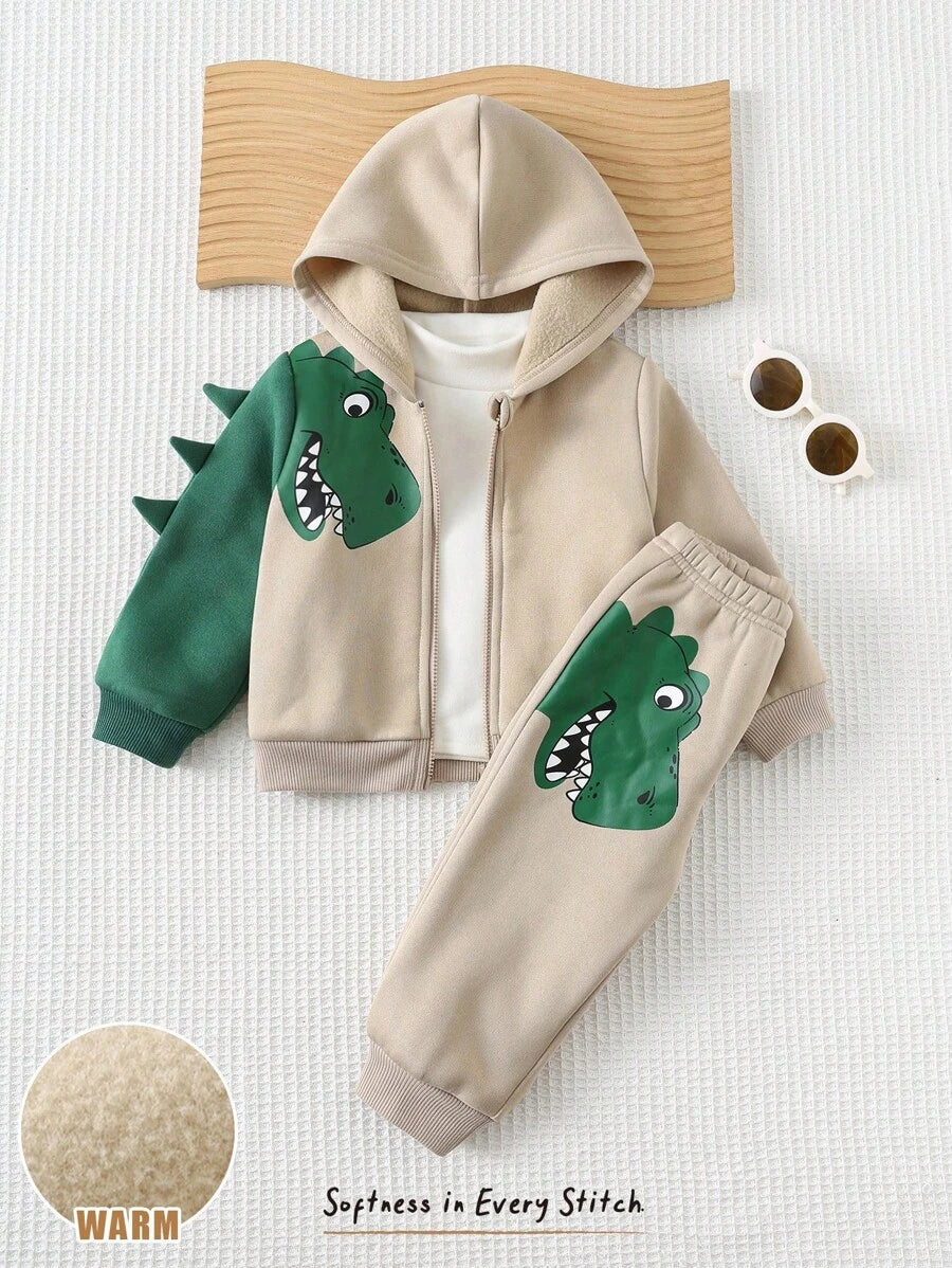 Set od 2 komada za bebe dečaka sa crtanom dinosaurus grafikom i kapuljačom