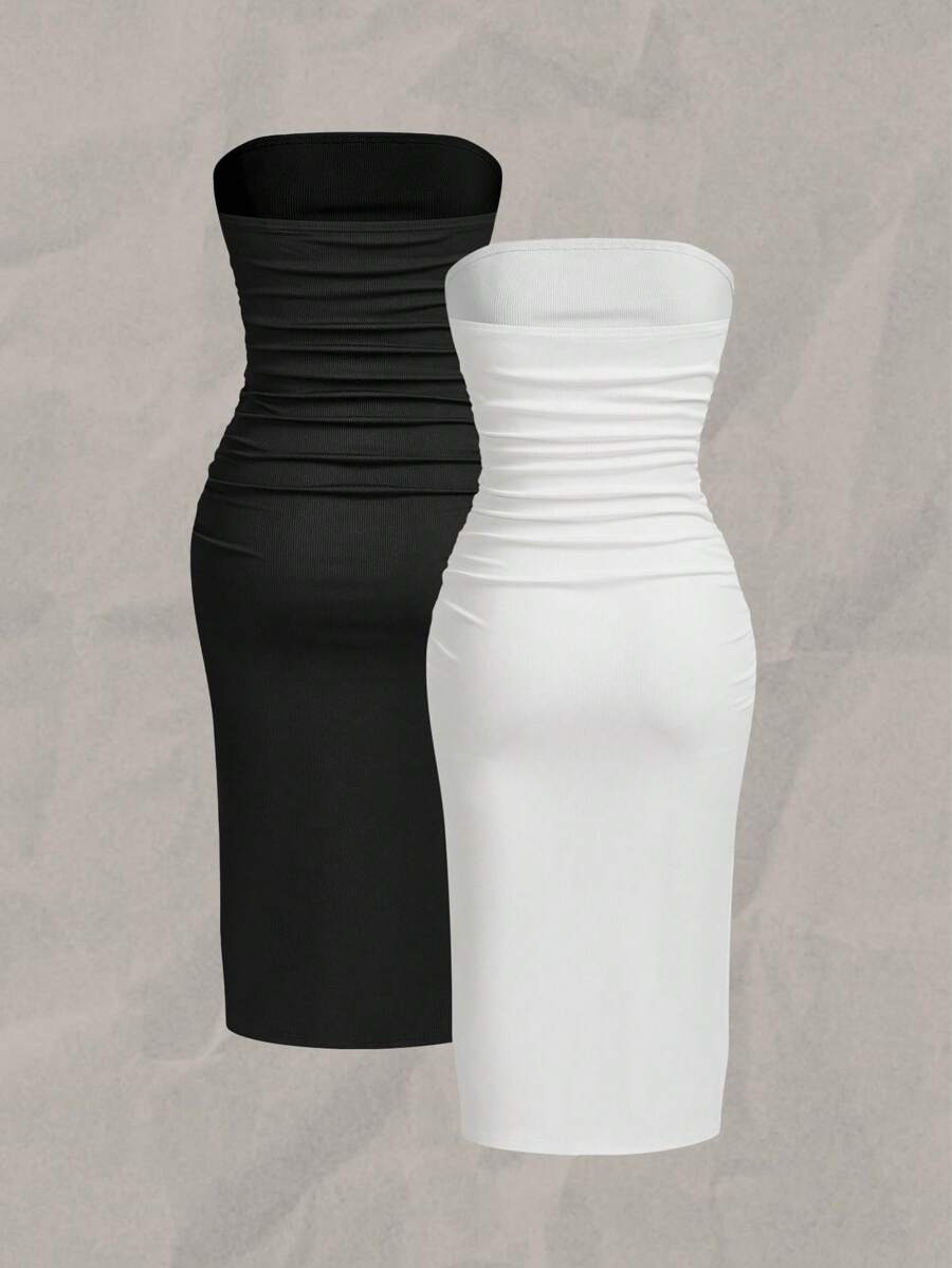 2 Dela Postava Casual Bodycon Midi Haljina
