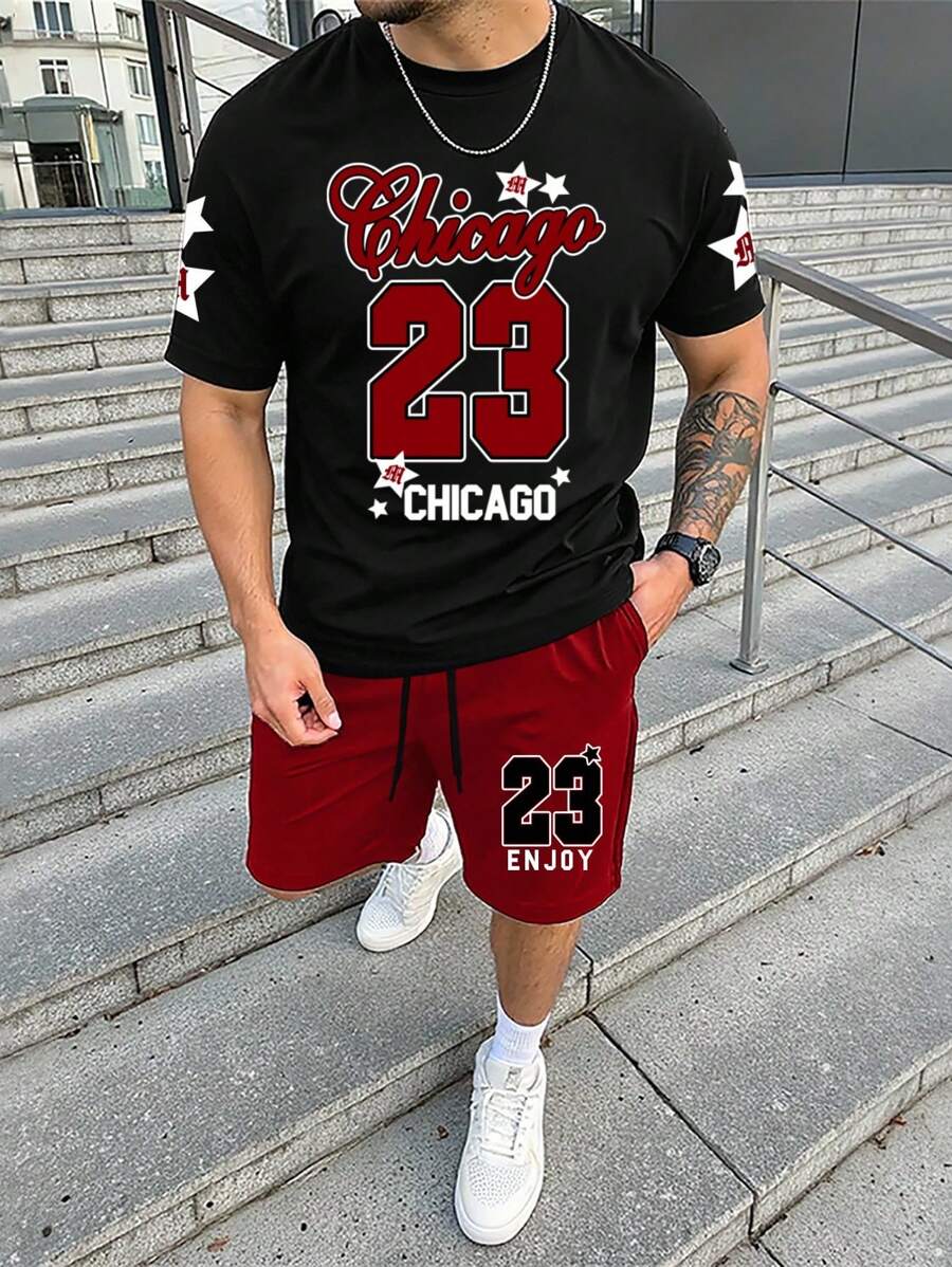 Muški ležerni set majice i šortsa sa printom, Chicago 23