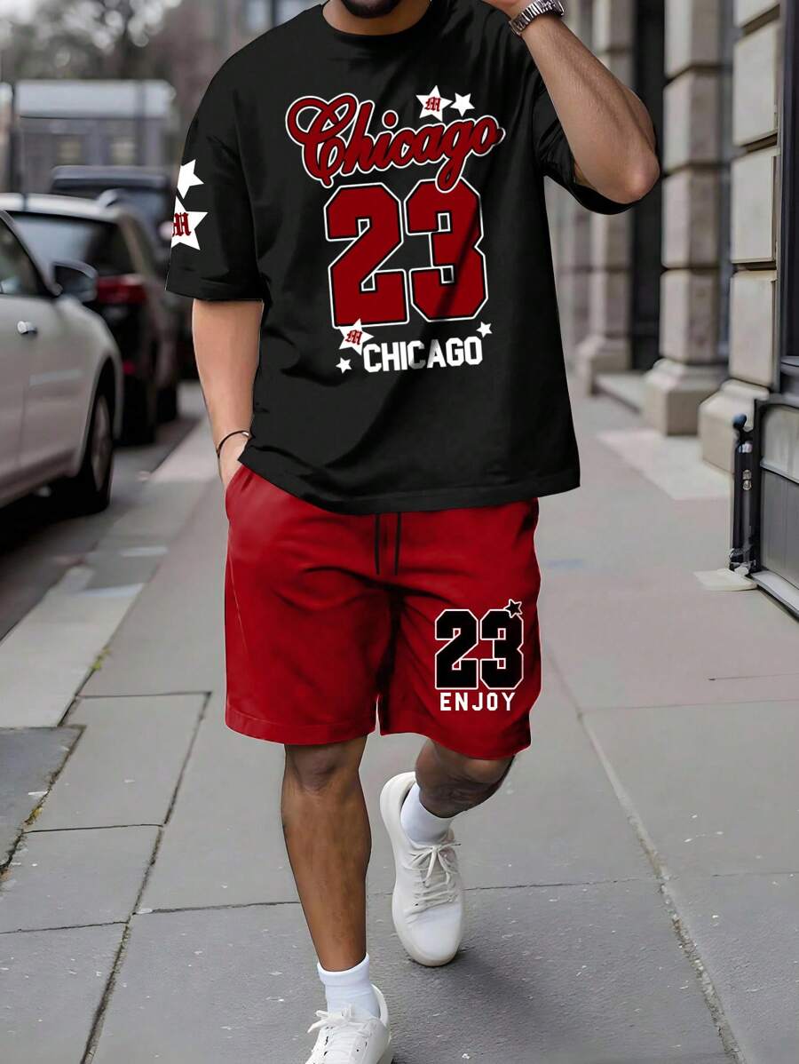 Muški ležerni set majice i šortsa sa printom, Chicago 23