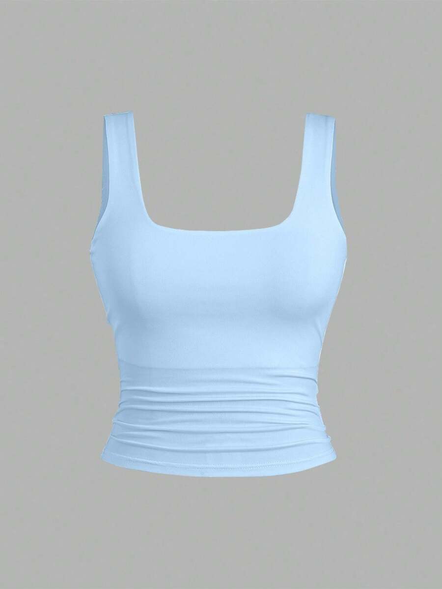 Sweetra Ženska Letnja Majica – Kvadratni Izrez, Nabran Slim Fit Casual Top