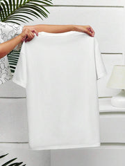 žŽenska majica plus size sa cvetnim i slovnim printom, okruglim izrezom i kratkim rukavima