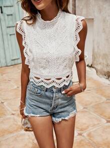 SHEIN Frenchy Women's Lace Collar Fashion Backless Blouse Summer Elegant White