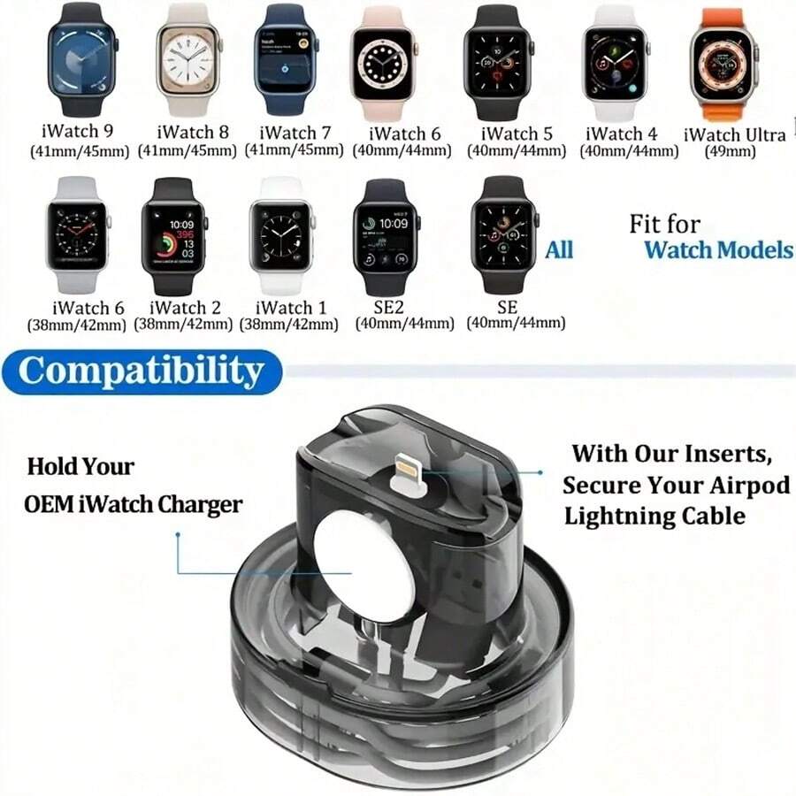 1 kom minimalistički klasični 3-u-1 stalak za punjenje sa silikonskom bazom, kompatibilan sa Apple Watch 38/40/41/42/44/45/49mm
