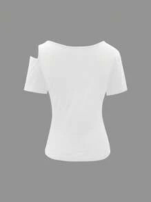 Women's Plain Short Sleeve T-Shirt, Fashionable For Summer