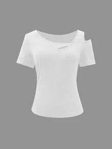 Women's Plain Short Sleeve T-Shirt, Fashionable For Summer