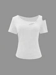 Women's Plain Short Sleeve T-Shirt, Fashionable For Summer
