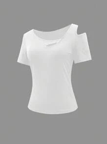 Women's Plain Short Sleeve T-Shirt, Fashionable For Summer