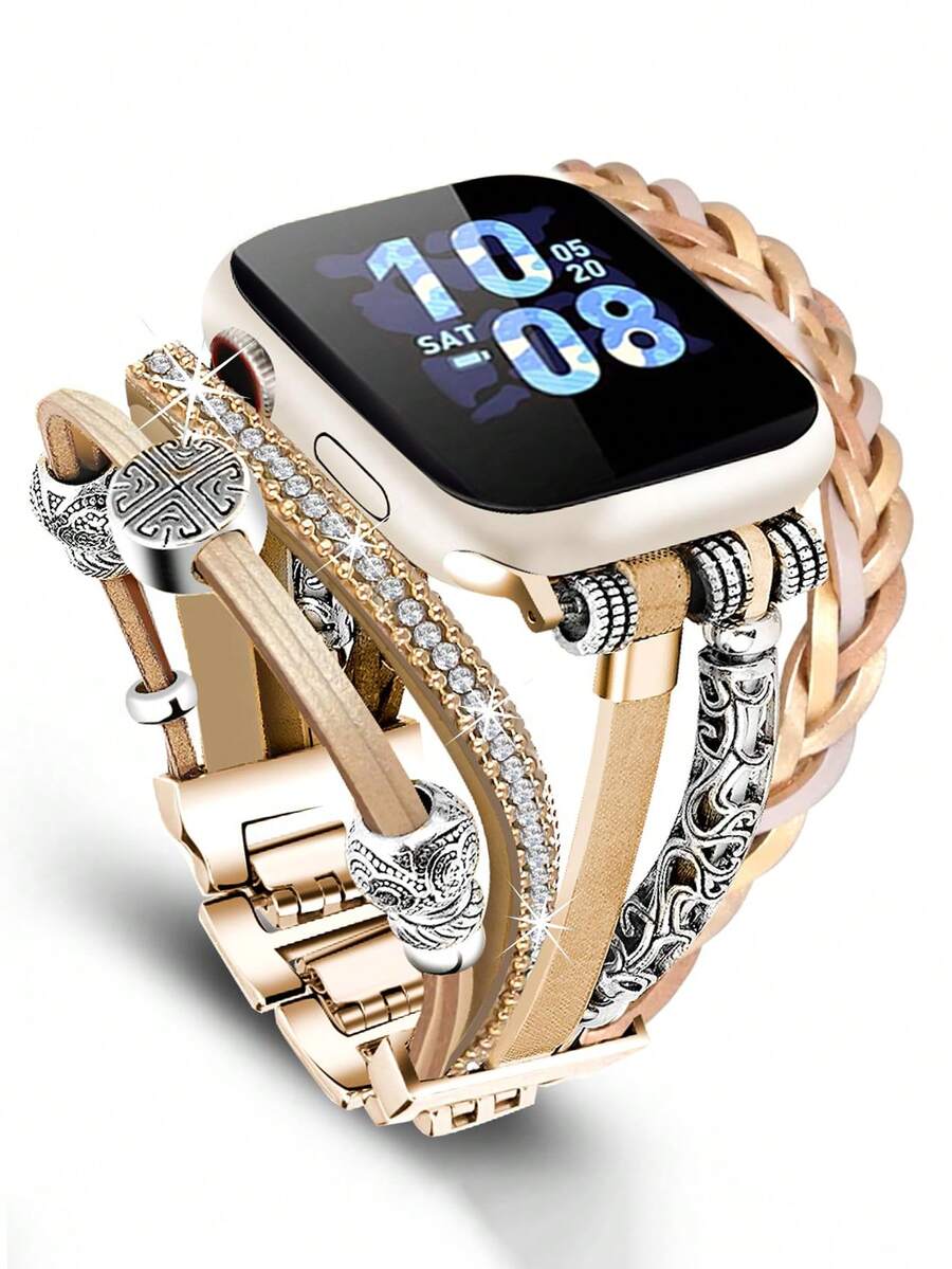 Luksuzna zlatna narukvica za sat, kompatibilna sa Apple Watch 41mm, 40mm, 38mm, 45mm, 44mm, 42mm, 49mm