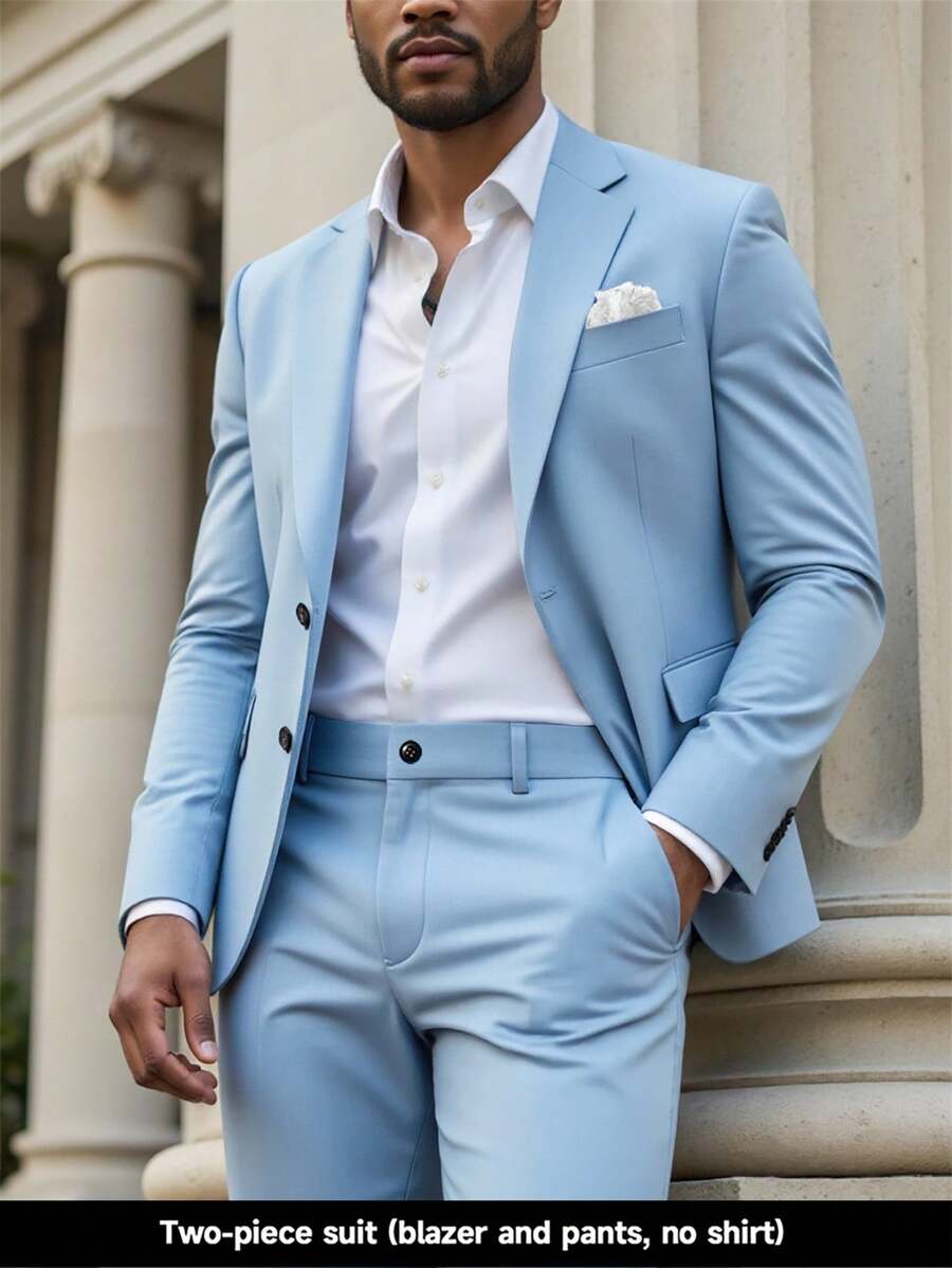 Muški svetloplavi letnji ležerni set 2-delni set, slim fit sako i pantalone