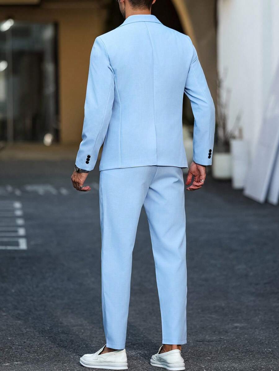Muški svetloplavi letnji ležerni set 2-delni set, slim fit sako i pantalone