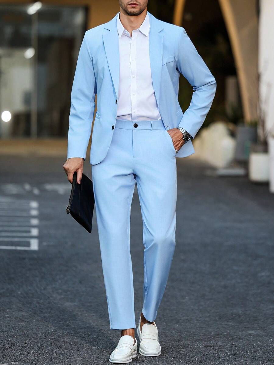 Muški svetloplavi letnji ležerni set 2-delni set, slim fit sako i pantalone