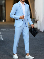 Muški svetloplavi letnji ležerni set 2-delni set, slim fit sako i pantalone