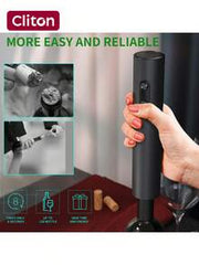 CLITON 5-In-1 Electric Wine Opener Gift Set, Includes Electric Wine Opener, Battery-Operated Corkscrew, Foil Cutter, Pourer, Stopper And Wine Holder Base, Ideal Wine Gift For Birthday, Wedding And Other Occasions