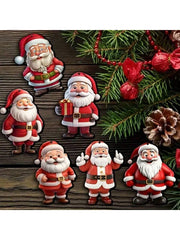Set od 12/24 komada ravnih drvenih 2D ukrasa sa Deda Mrazom