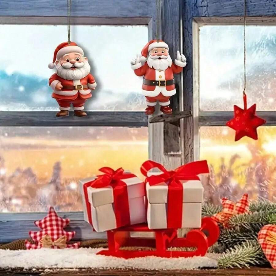 Set od 12/24 komada ravnih drvenih 2D ukrasa sa Deda Mrazom