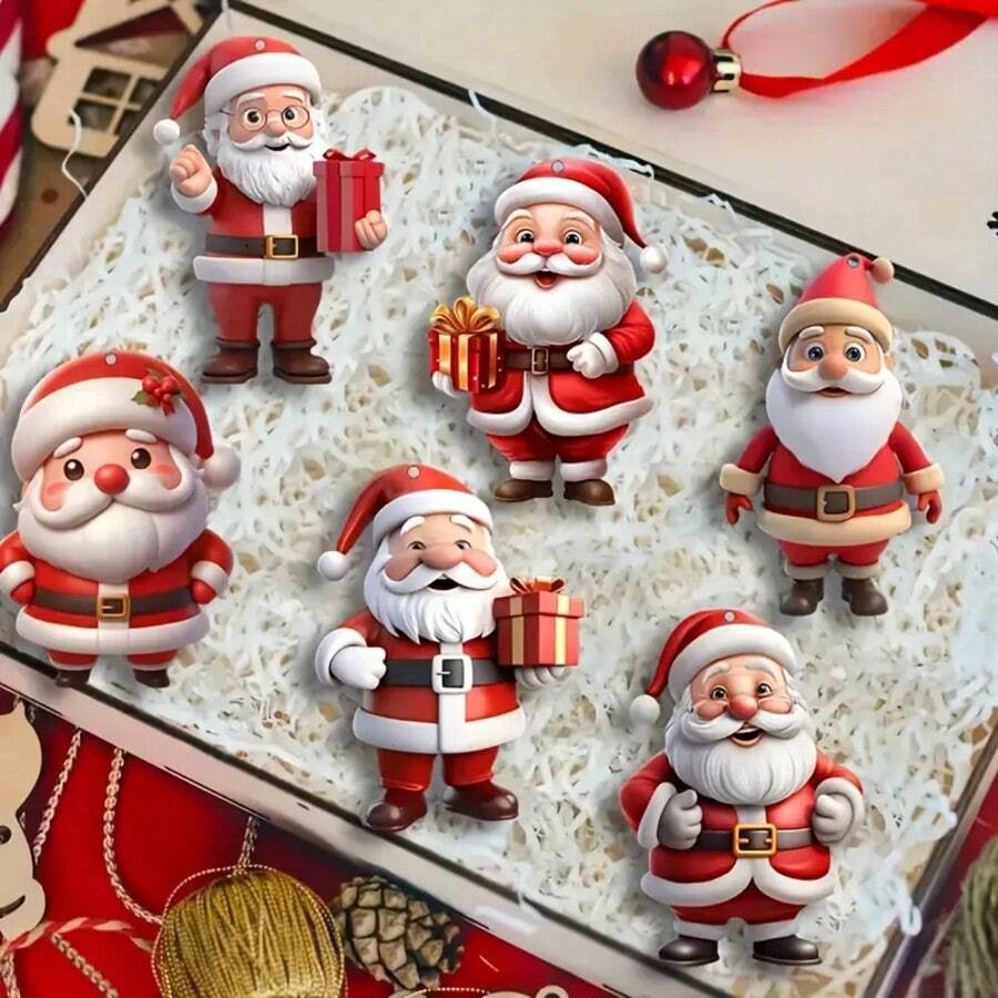 Set od 12/24 komada ravnih drvenih 2D ukrasa sa Deda Mrazom