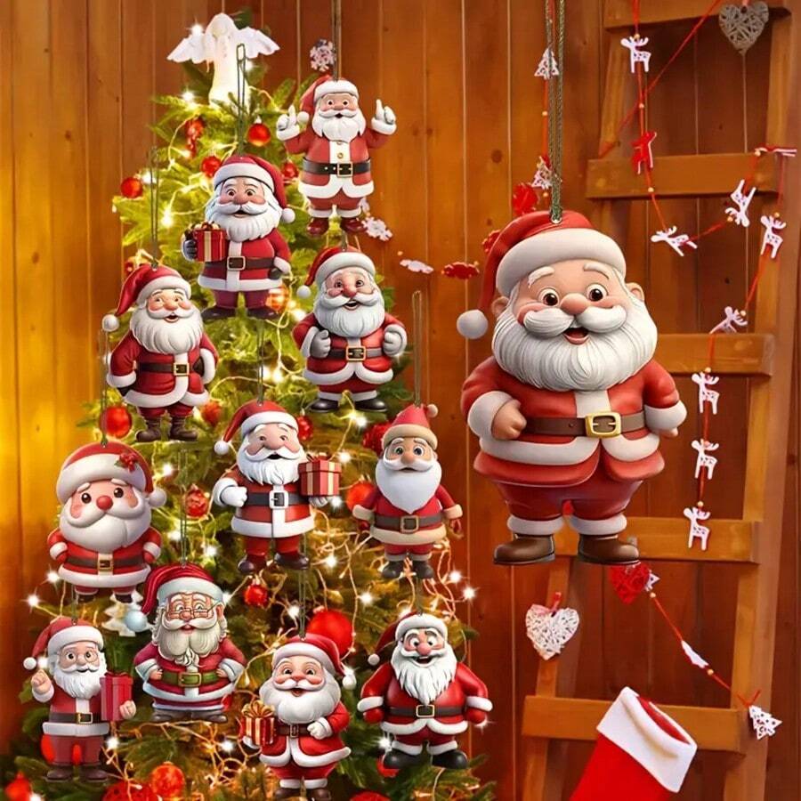 Set od 12/24 komada ravnih drvenih 2D ukrasa sa Deda Mrazom