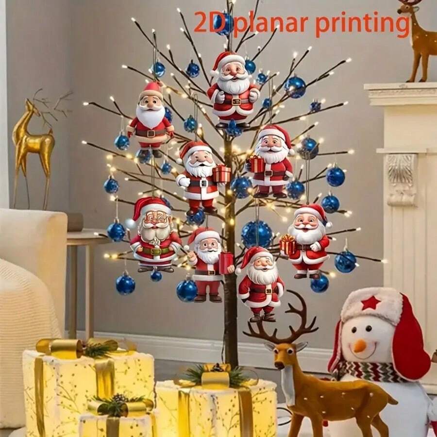 Set od 12/24 komada ravnih drvenih 2D ukrasa sa Deda Mrazom
