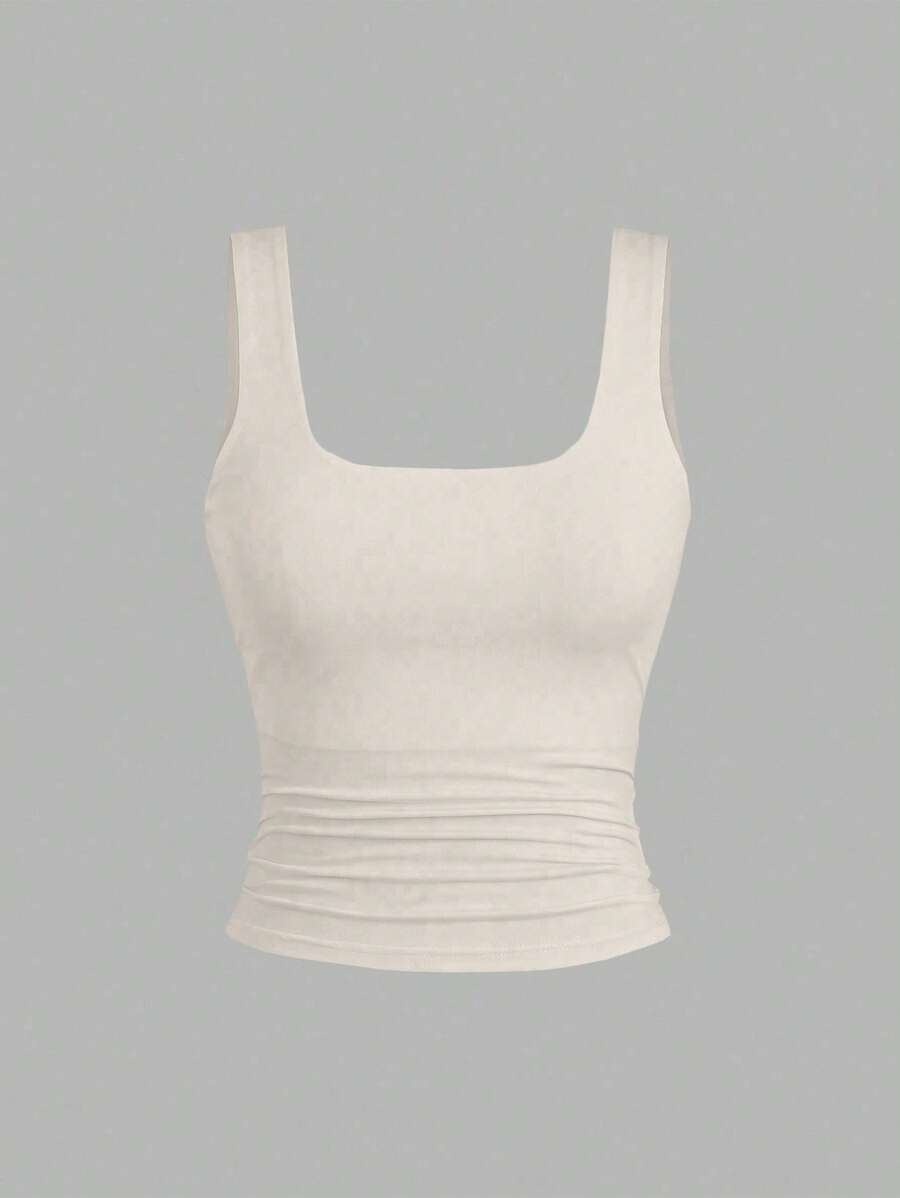 Sweetra Ženska Letnja Majica – Kvadratni Izrez, Nabran Slim Fit Casual Top
