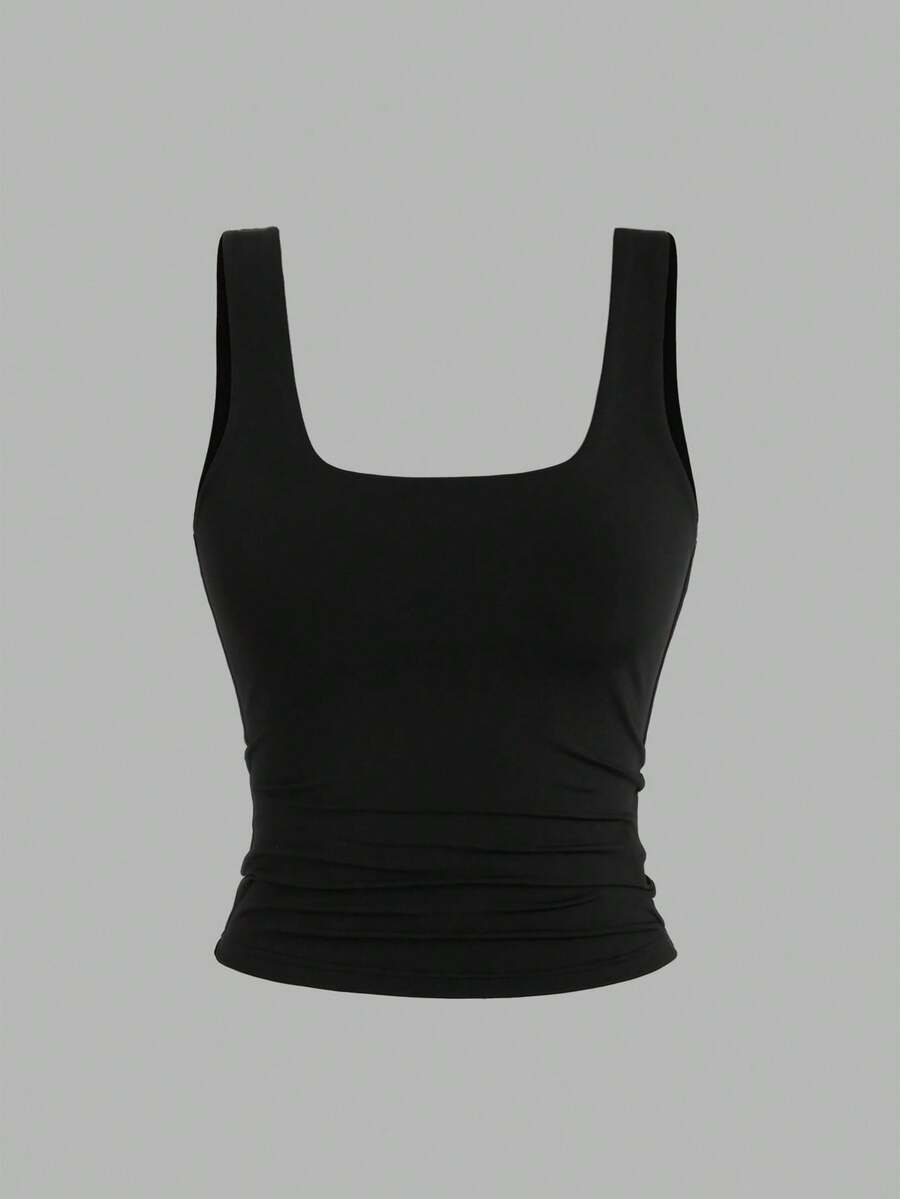 Sweetra Ženska Letnja Majica – Kvadratni Izrez, Nabran Slim Fit Casual Top