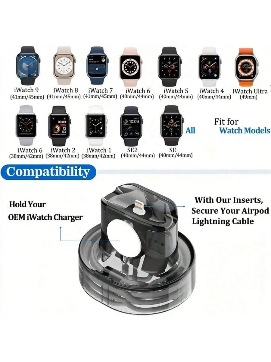 1 kom minimalistički klasični 3-u-1 stalak za punjenje sa silikonskom bazom, kompatibilan sa Apple Watch 38/40/41/42/44/45/49mm