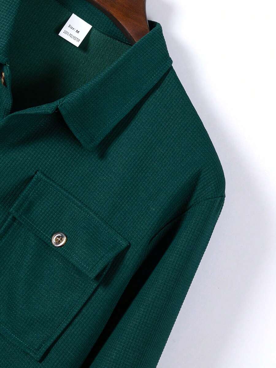 Muški set od 2 komada, ležerna jednobojna košulja sa kragnom + duge pantalone