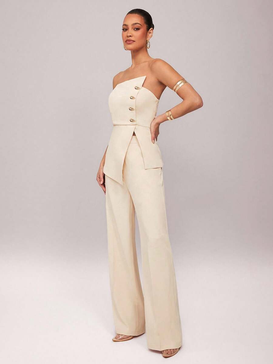 Set  Ženski Asimetrični Bandeau Top i Pantalone